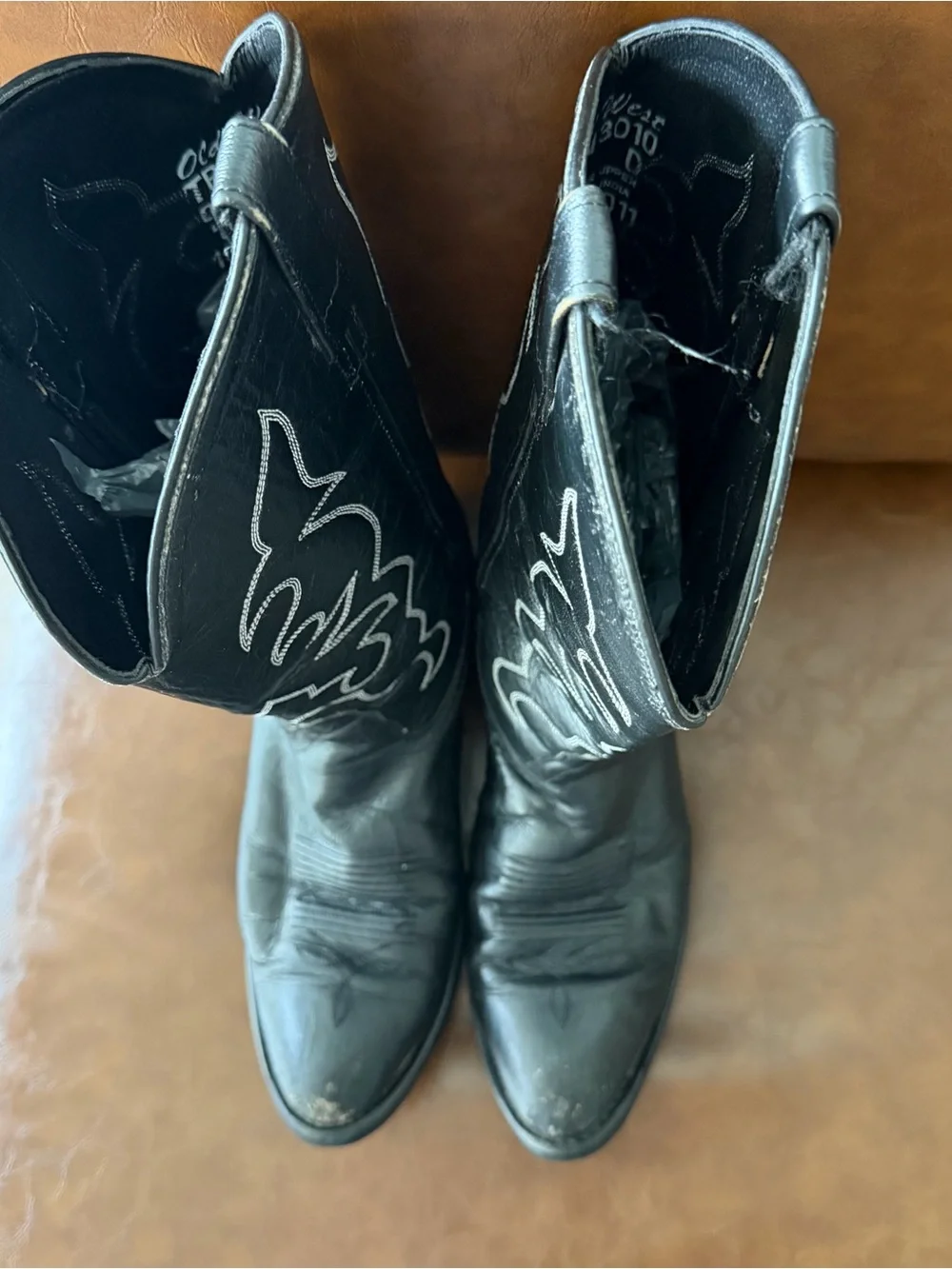 Old West TBM3010 Men’s Black Leather Cowboy Boots Size 9 D Western 13